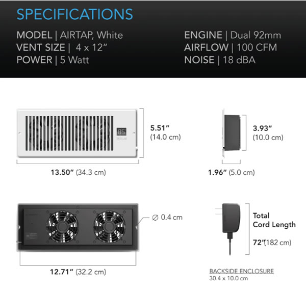 AC Infinity AIRTAP White Register Booster