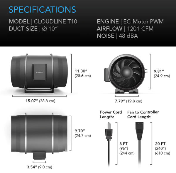 AC Infinity CLOUDLINE T10 Inline Fans