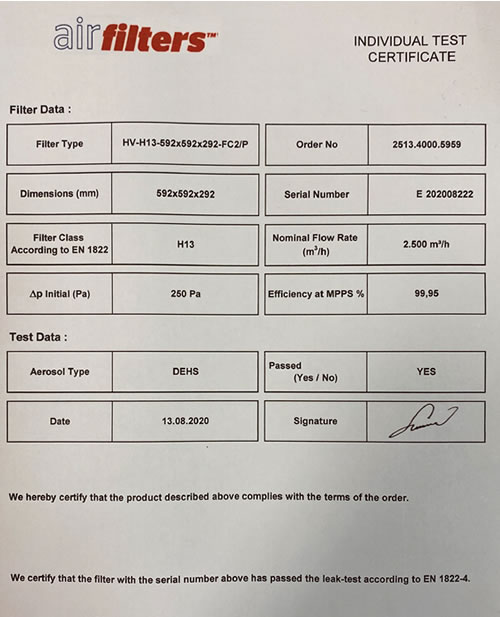 airscape ah-4 hepa certificate