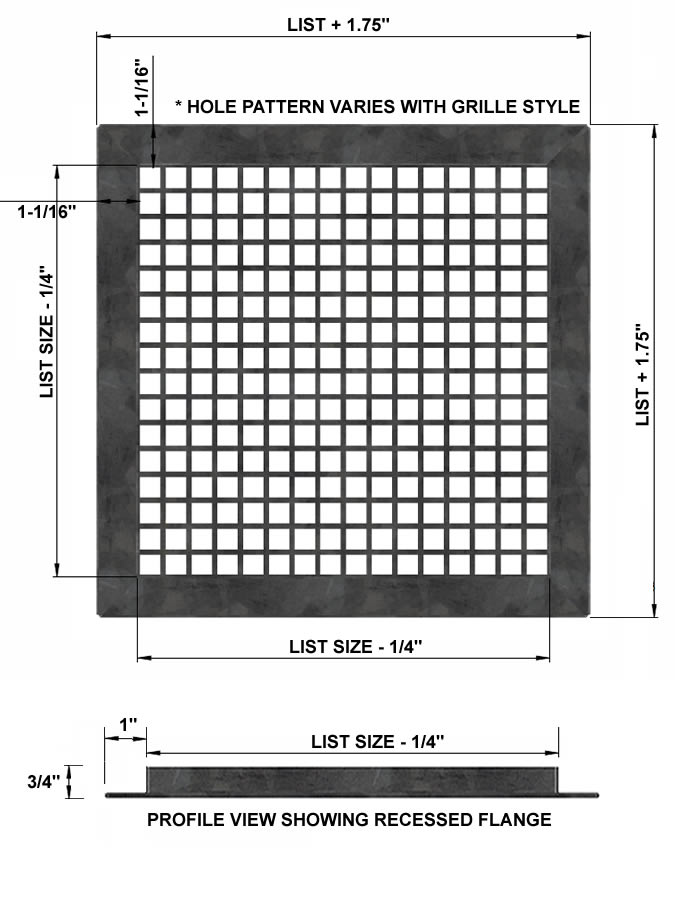 AirScape Flanged Grille Dimensions