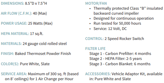 amaircare roomaid specifications