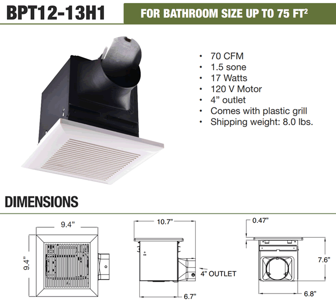 canarm bpt12 fan specifications