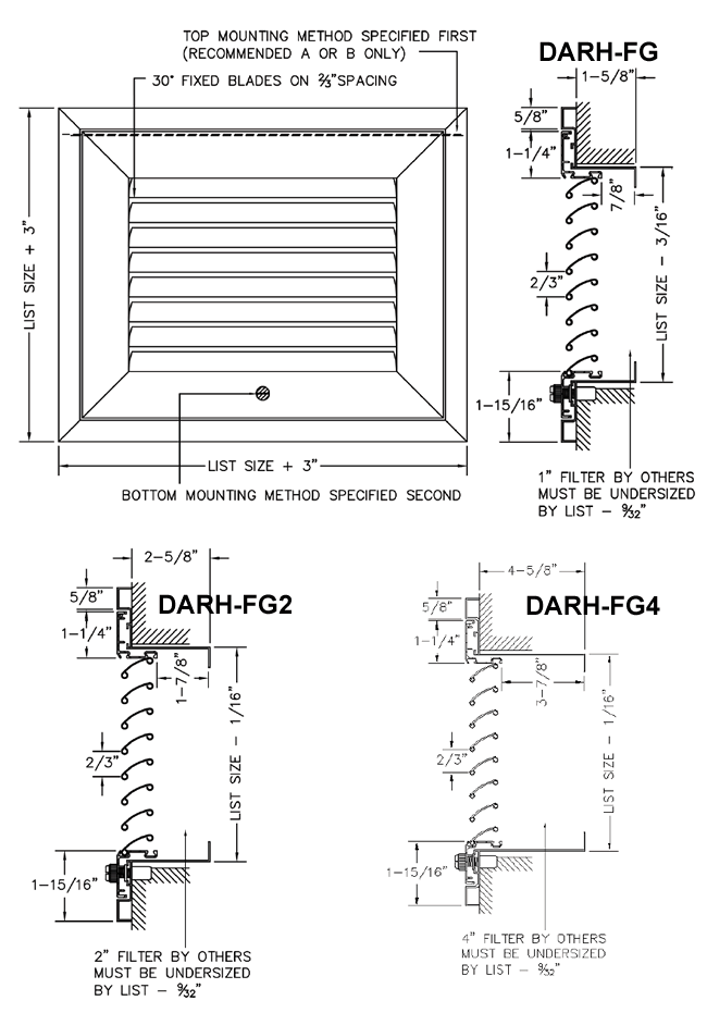 Dayus DARH-FG filter grille dimensions