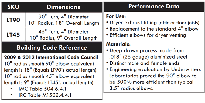 Dryerbox LT elbow specifications