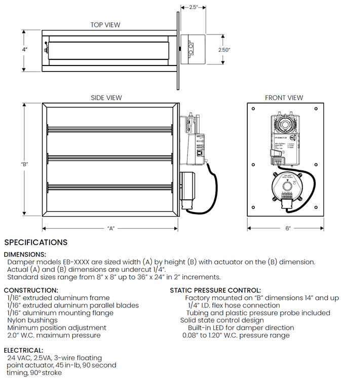 iO HVAC Controls EB Damper Specs