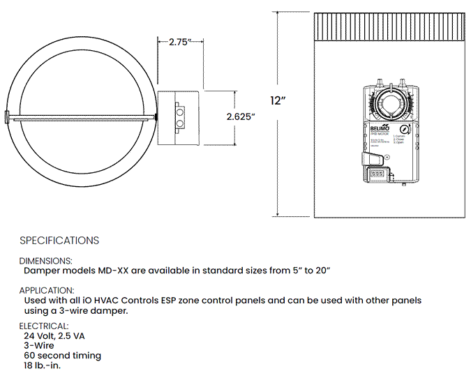 iO HVAC Controls MD Damper Specs