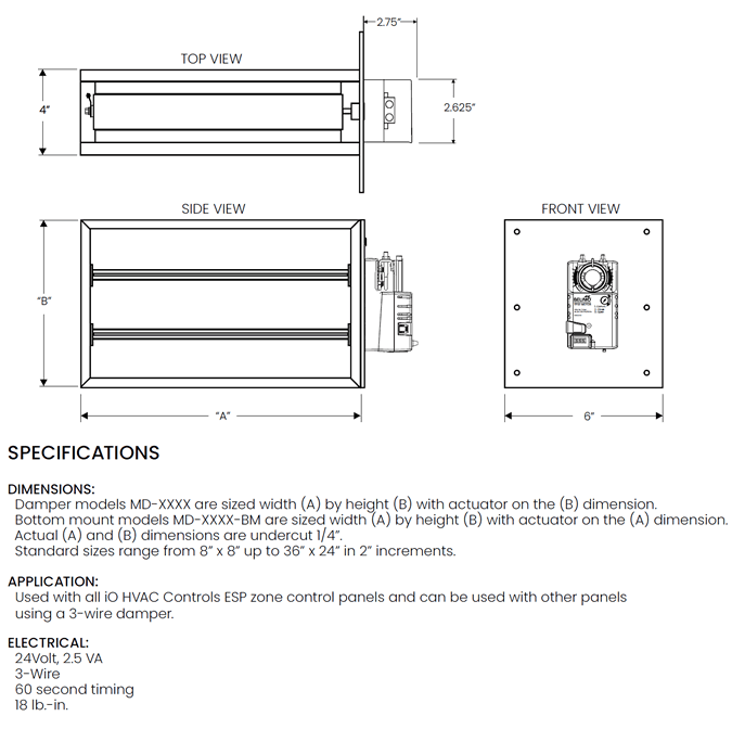 iO HVAC Controls MD Damper Specs