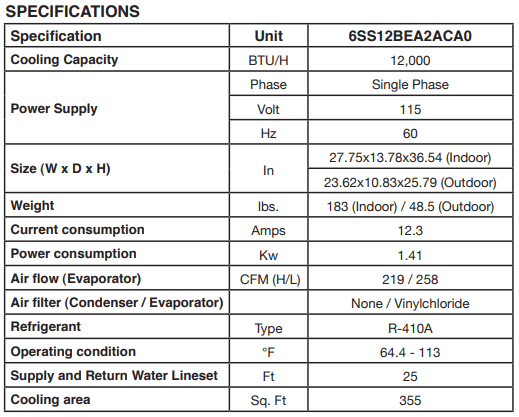 KoldWave 6SS12 Specifications