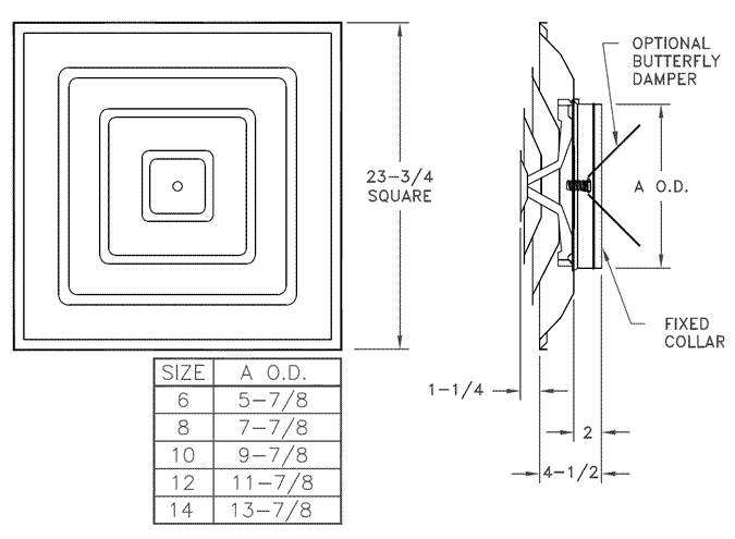 Lima 1500 Series Diffuser Dimensions