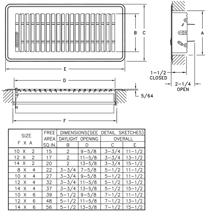 Lima 800 Series Grille Dimensions