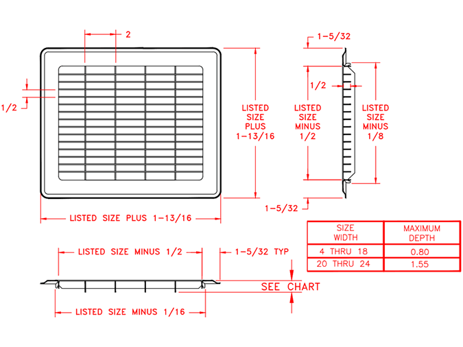 Lima 825 Series Grille Dimensions