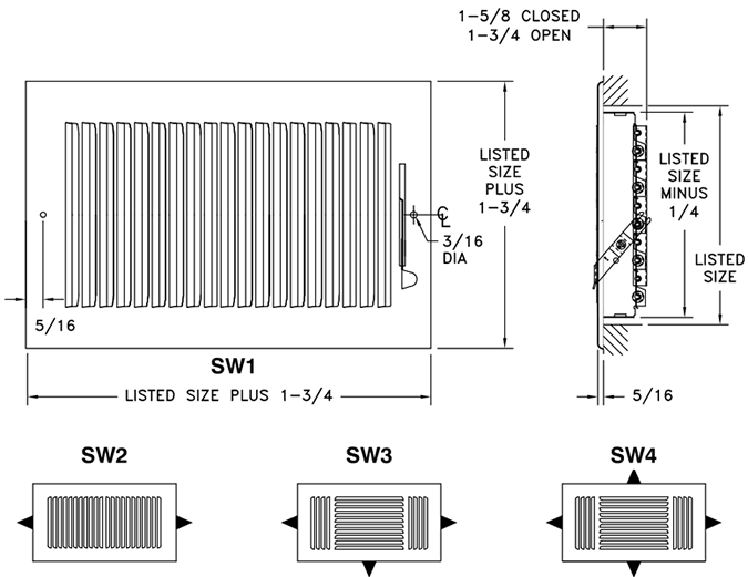 Lima SW2 Series Regiser Dimensions