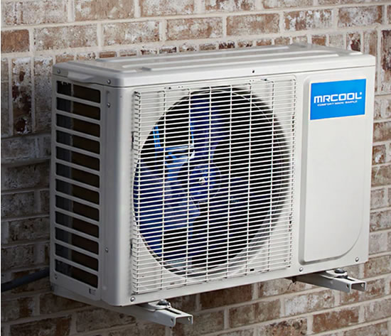 MrCool condenser hanging bracket installed