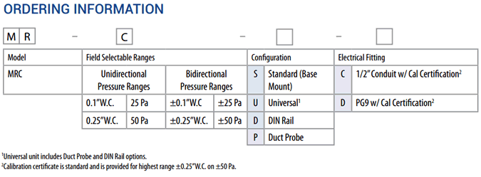 setra MRC pressure sensor ordering