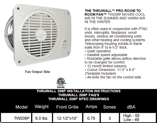 Suncourt ThruWall 7-5/8 in. Transfer Fan TW108 - The Home Depot