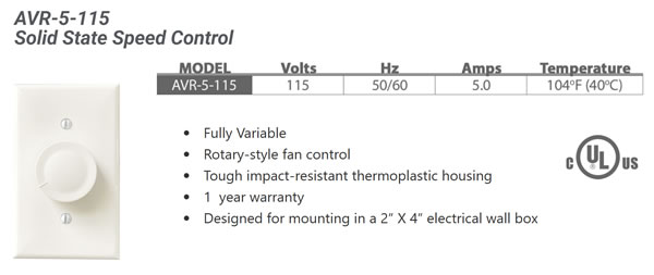 vortex avr-5-115 speed controller specifications