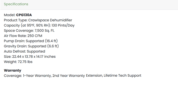Waykar CPG130A Dehumidifier